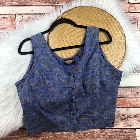 VTG Harley Davidson printed button front crop top - Picture 1 of 5